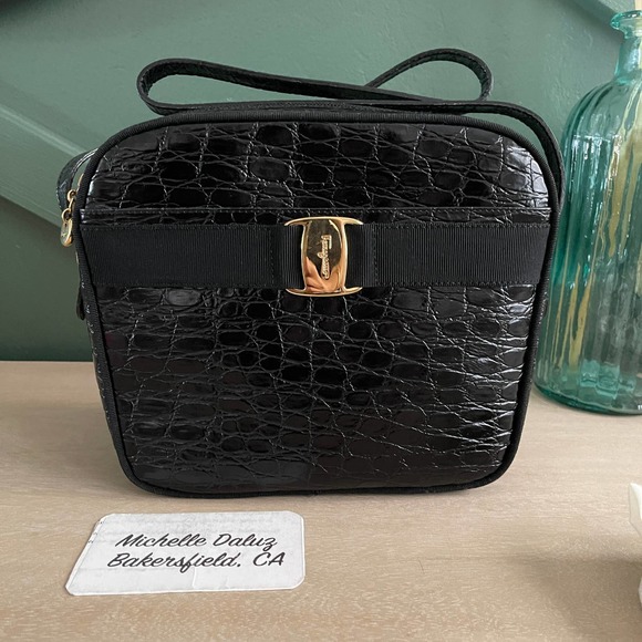 Salvatore Ferragamo Handbags - Salvatore Ferragamo Vara Croc Crossbody Bag BlacK